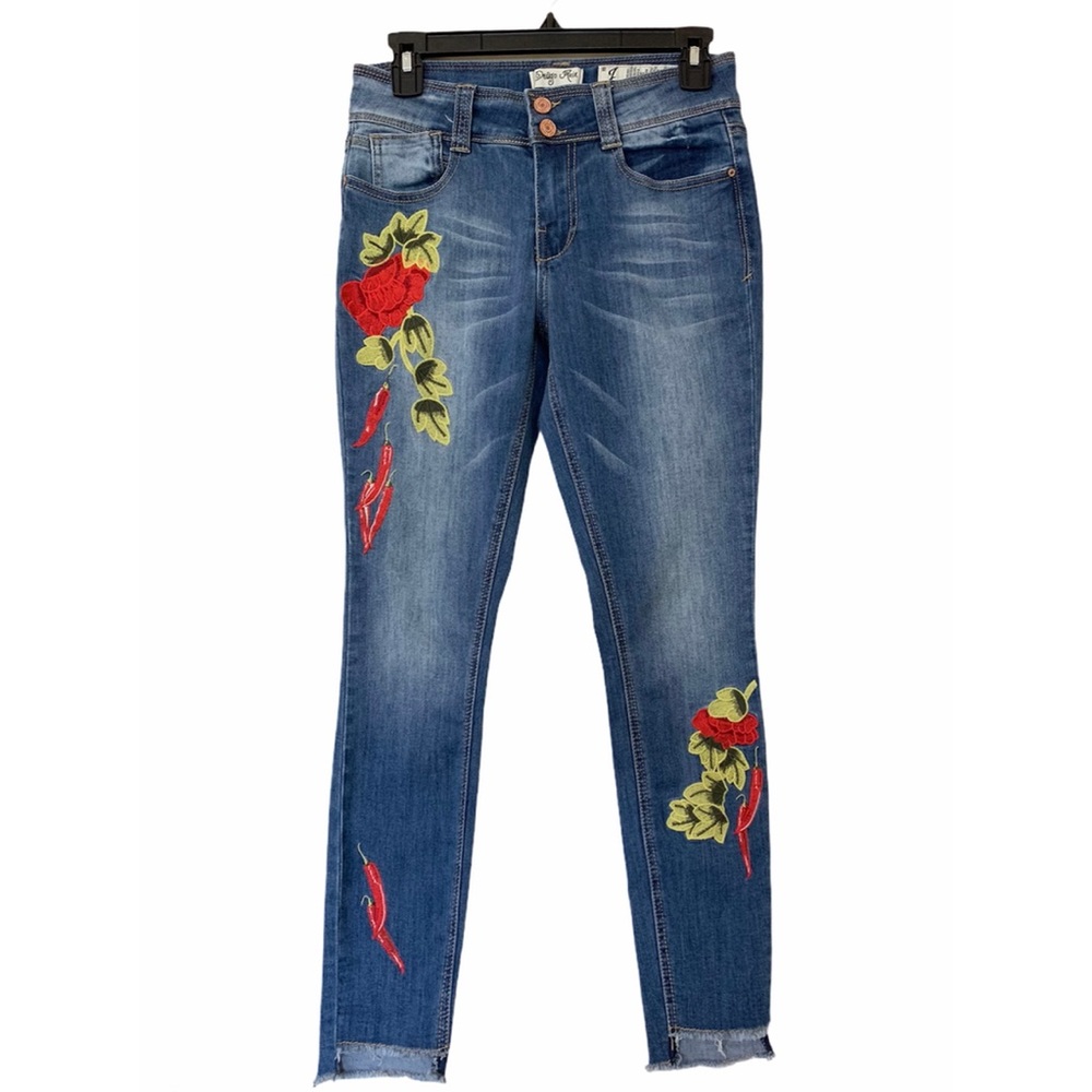 Indigo Rein Floral Embroidered Skinny Jeans Size 7